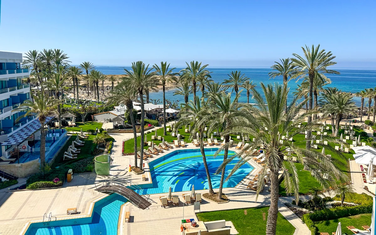 My suite view over the pool and sea beyond